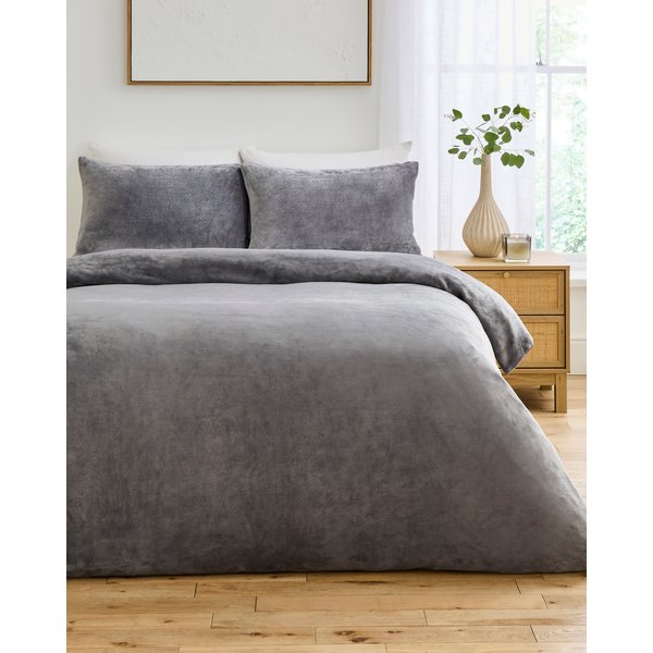 Plain Plush Fleece Duvet Cover Set - Charcoal King Size