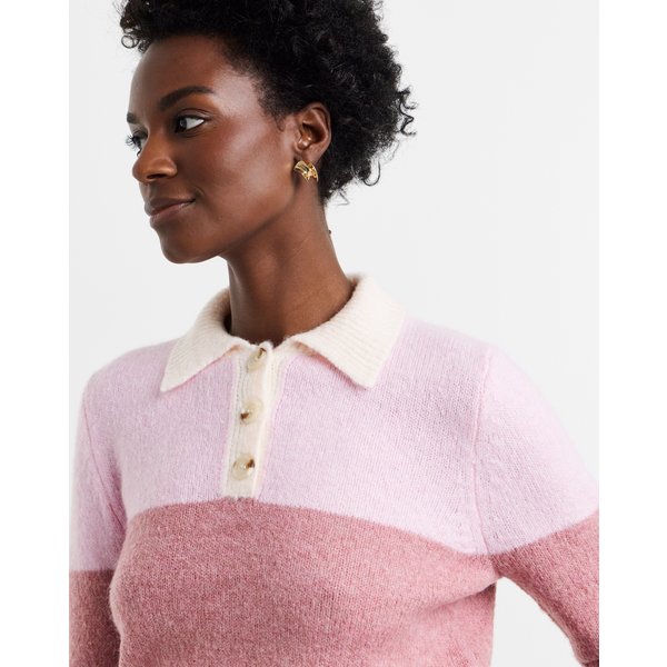 Colour Block Rugby Jumper with Pink Stripe