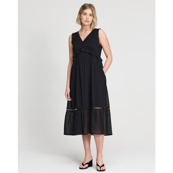 Finery London Myriam Cotton Voile Midi Dress - Black