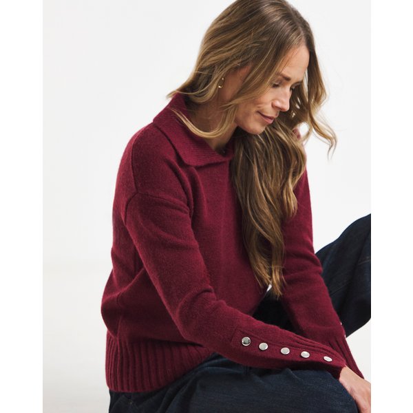 Collared Jumper With Poppers Burgundy - JD Williams - Size: 12/14