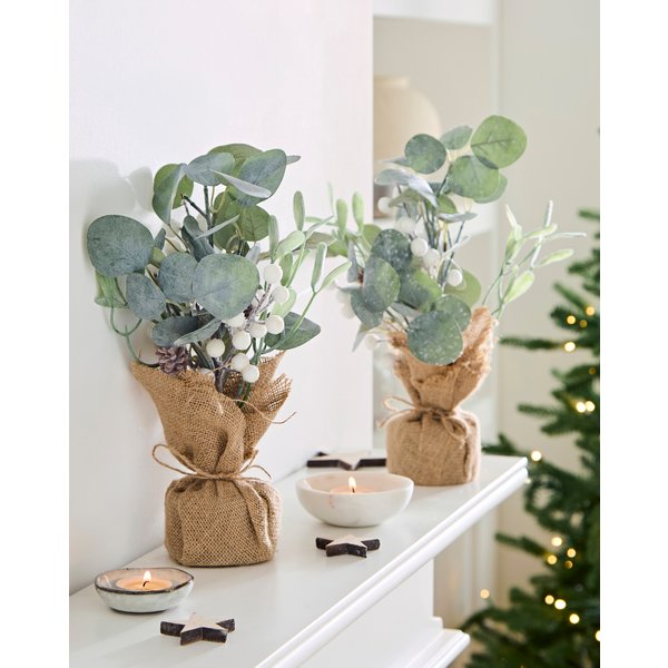 Artificial Mistletoe and Pinecone Plant