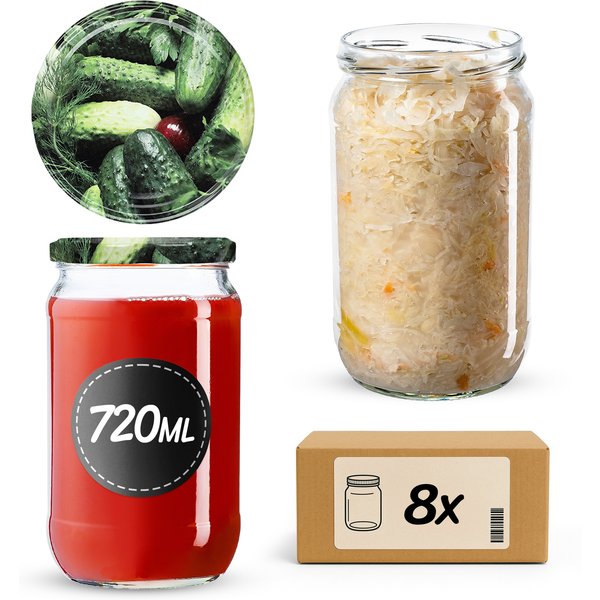 Słoiki na przetwory Niva 720ml 8szt fi 82 mm + wieczka "Ogórki"