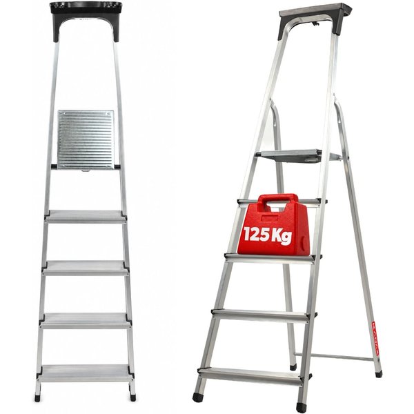 Drabina aluminiowa z podestem Vulvik, 5 stopni, 125 kg
