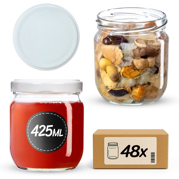 Słoiki na przetwory Salla 425ml 48szt fi 82 mm + wieczka białe