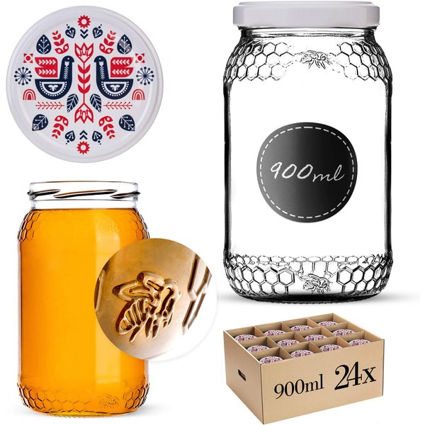 Szklany słój Lierde 900ml fi 82 mm 24 szt. + wieczka "Kurpie"