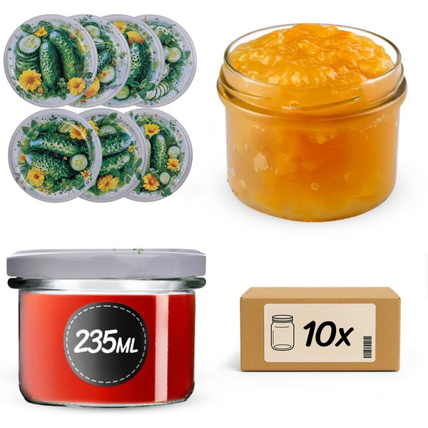 Słoiki na przetwory Tartu 235ml fi 82 mm 10szt + wieczko Kompozycja ogórkowa
