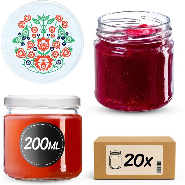Słoiki na przetwory Lerma 200ml 20szt fi 66 mm + wieczka "Folklor"