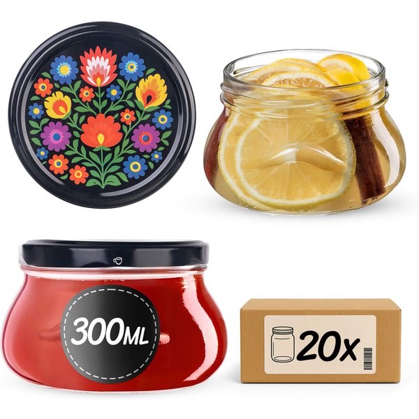 Słoiki na przetwory Raja 300ml 20szt fi 82 mm + wieczka "Czarny folklor"