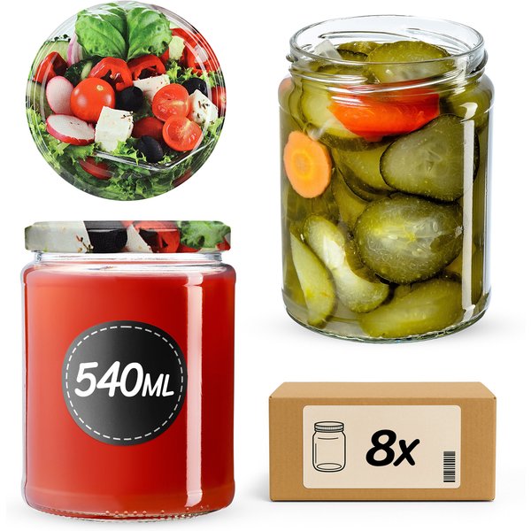Słoiki na przetwory Maki 540ml 8szt fi 82 mm + wieczka "Mix Warzyw"