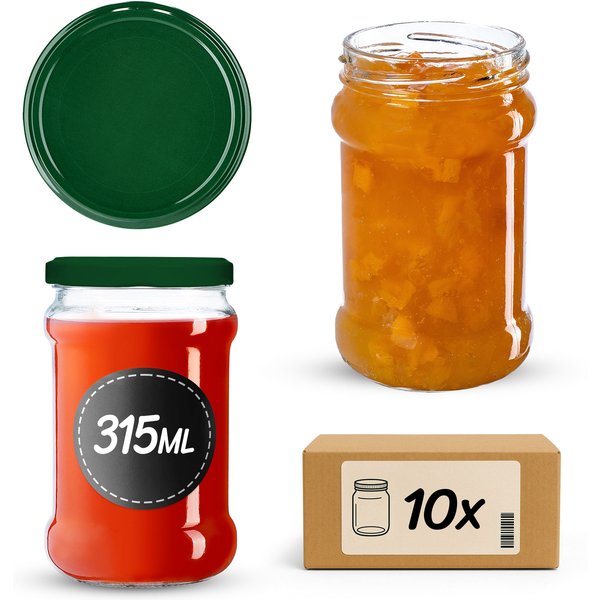 Słoiki na przetwory Seno 315ml 10szt fi 66 mm + wieczka zielone