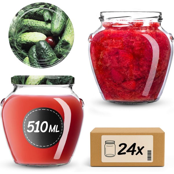 Słoiki na przetwory Sassa 580ml 24szt fi 82 mm + wieczka "Ogórki"