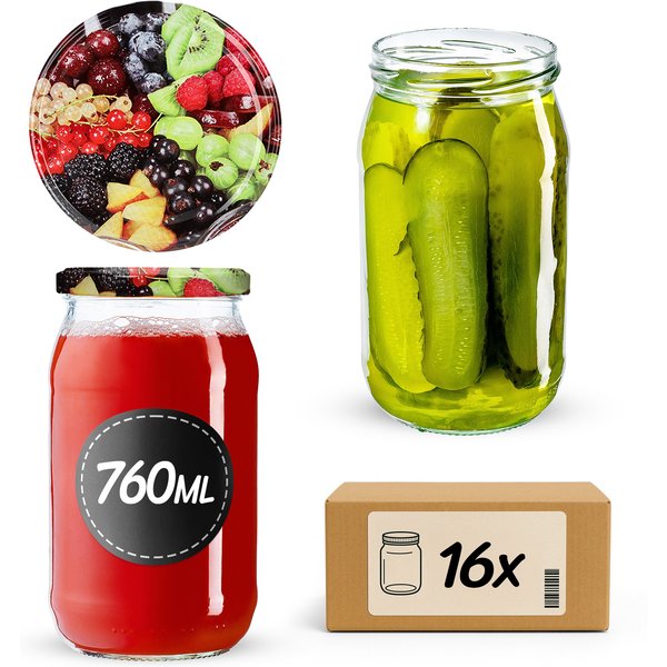 Słoiki na przetwory Niva 760ml 16szt fi 82 mm + wieczka "Mix owoców"