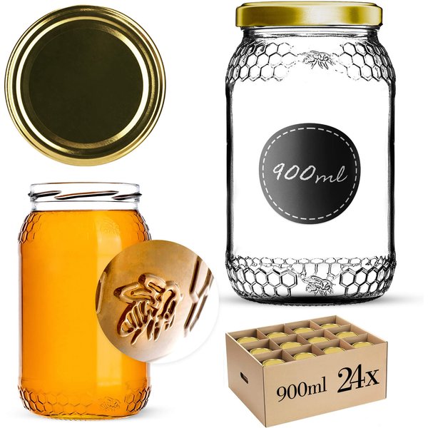 Szklany słój Lierde 900ml fi 82 mm 24 szt. + wieczka złote