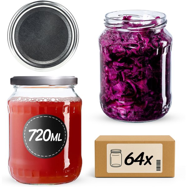 Słoiki na przetwory Jukka 720ml 64szt fi 82 mm + wieczka srebrne