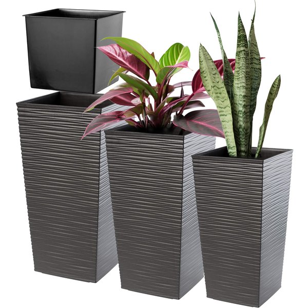 Donice na kwiaty z wkładem Tuluza dłuto 25 cm + 30 cm + 35 cm, grafit