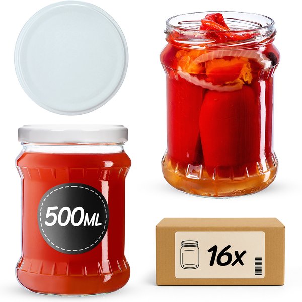 Słoiki na przetwory Kisko 500ml 16szt fi 82 mm + wieczka białe