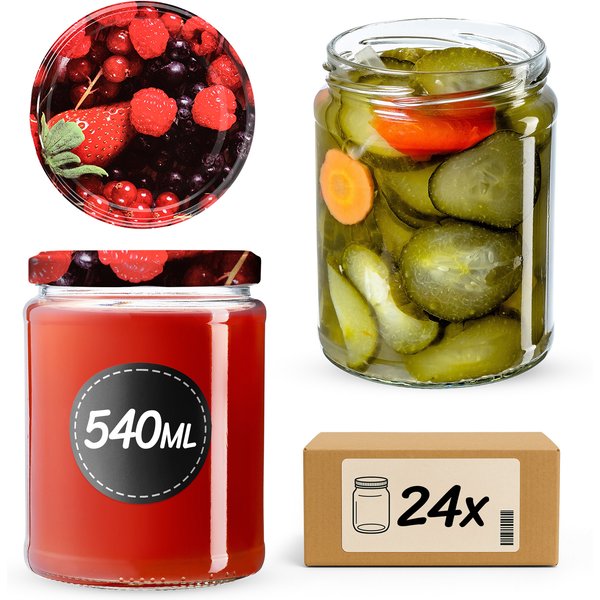 Słoiki na przetwory Maki 540ml 24szt fi 82 mm + wieczka "Owoce leśne"
