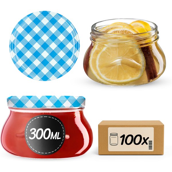 Słoiki na przetwory Raja 300ml 100szt fi 82 mm + wieczka "Niebieska Krata"