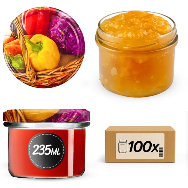 Słoiki na przetwory Tartu 235ml 100szt 82mm + wieczka "Papryka"
