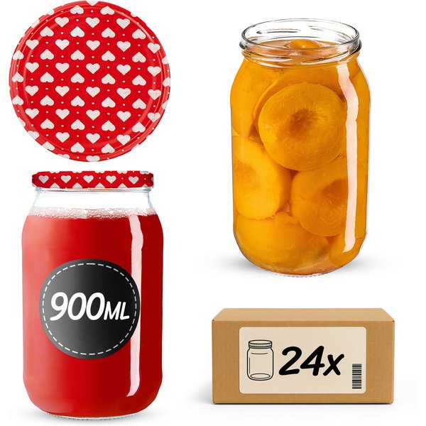 Słoiki na przetwory Simo 900ml 24szt fi 82 mm + wieczka "Serca"