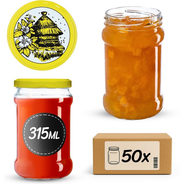 Słoiki na przetwory Seno 315ml 50szt fi 66 mm + wieczka "Pszczoły"