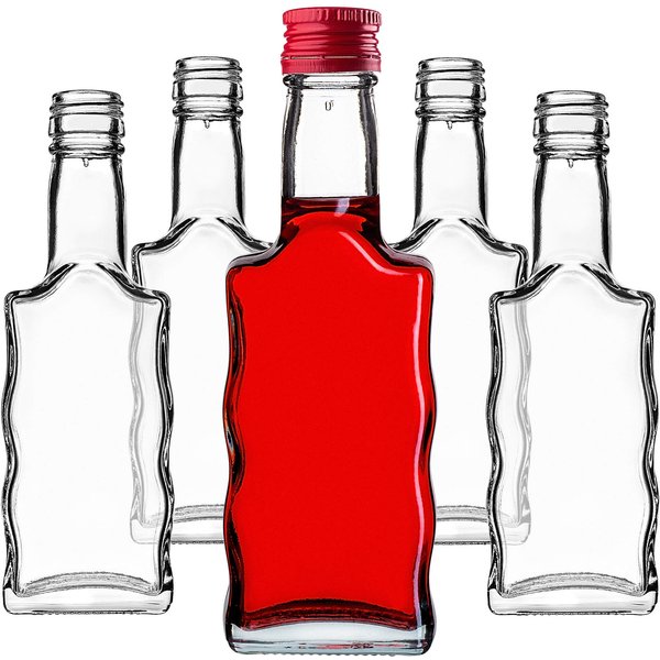 Szklana butelka na nalewkę Fala 200ml z czerwoną zakrętką 50 szt.
