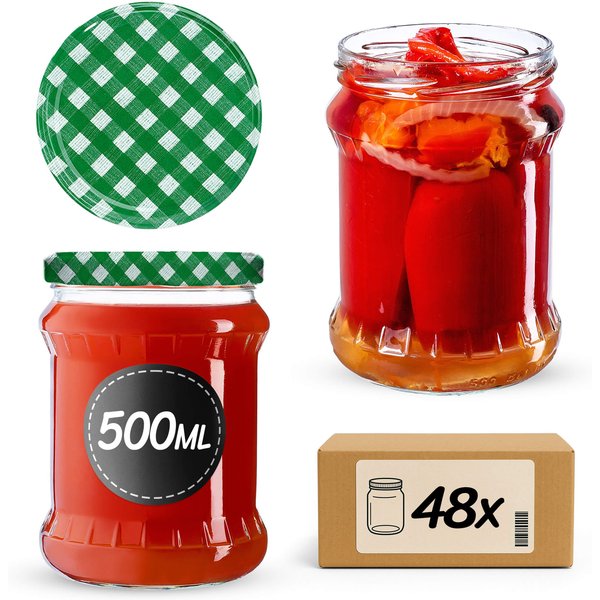 Słoiki na przetwory Kisko 500ml 48szt fi 82 mm + wieczka "Zielona Krata"