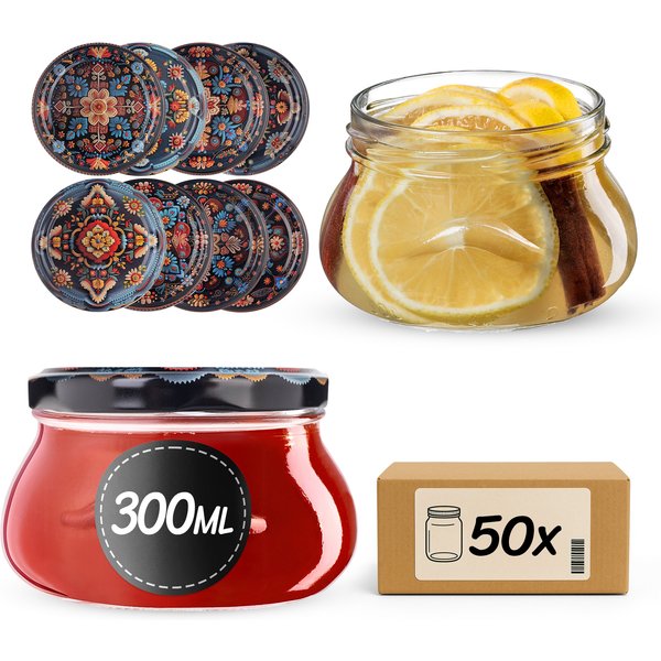 Słoiki na przetwory Raja 300ml fi 82 mm 50szt + wieczko Haftowanka