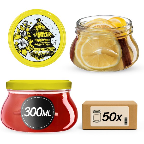 Słoiki na przetwory Raja 300ml 50szt fi 82 mm + wieczka "Pszczoły"