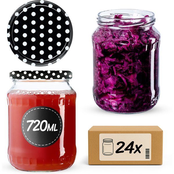 Słoiki na przetwory Jukka 720ml 24szt fi 82 mm + wieczka "Groszek czarny"