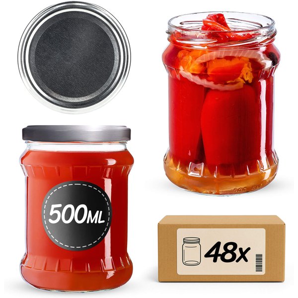 Słoiki na przetwory Kisko 500ml 48szt fi 82 mm + wieczka srebrne
