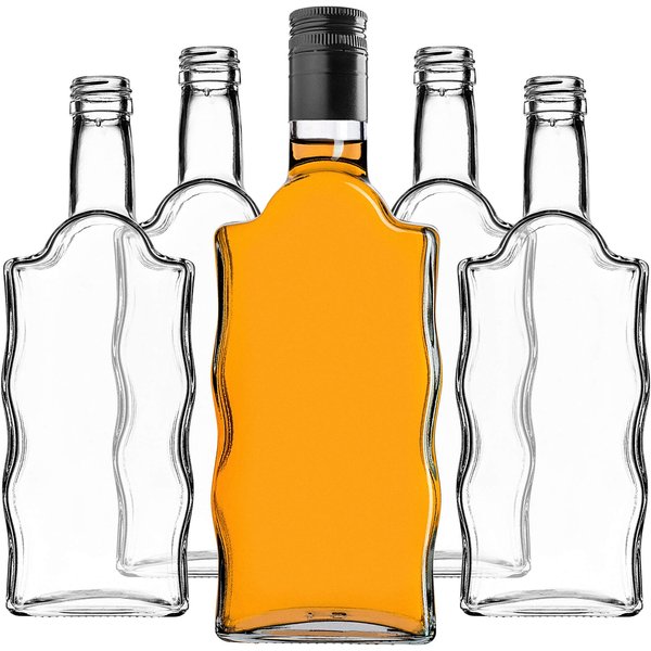 Szklana butelka na nalewkę Fala 500ml z długą czarną zakrętką 50 szt.