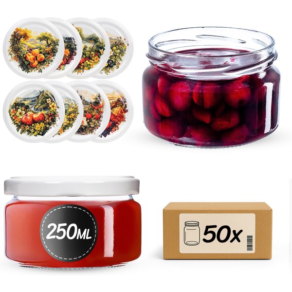 Słoiki na przetwory Denia 250ml 50szt fi 82 mm + wieczko "Fruit heart"