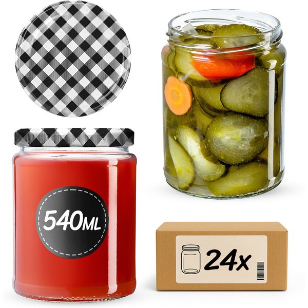 Słoiki Maki 540ml 24szt fi 82 mm + wieczka "Czarna Krata"