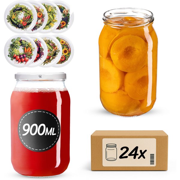 Słoiki na przetwory Simo 900ml fi 82 mm 24szt + wieczko Garden wreath