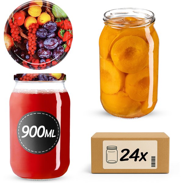 Słoiki na przetwory Simo 900ml 24szt fi 82 mm + wieczka "Owoce"