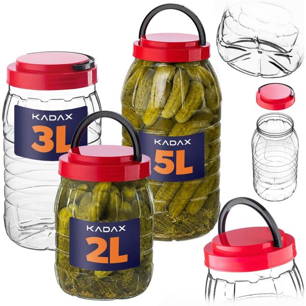 Słoik PET z zakrętką i uchwytem Riccia uniwersalny 2L + 3L + 5L