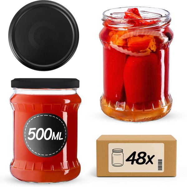 Słoiki na przetwory Kisko 500ml 48szt 82mm + wieczka "Czarny mat"