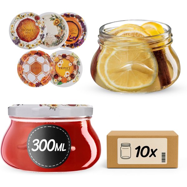 Słoiki na przetwory Raja 300ml fi 82 mm 10szt + wieczko Miodowy mix