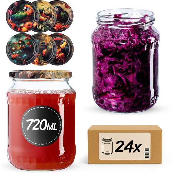Słoiki na przetwory Jukka 720ml fi 82 mm 24szt + wieczko Ptaki