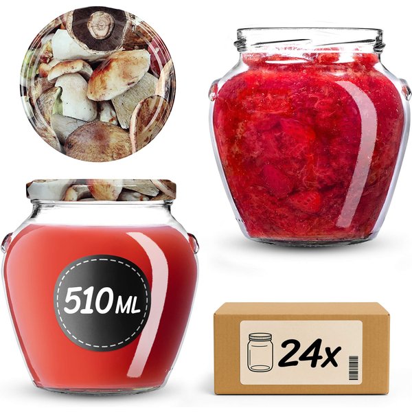 Słoiki na przetwory Sassa 580ml 24szt fi 82 mm + wieczka "Grzyby"