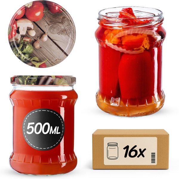 Słoiki na przetwory Kisko 500ml fi 82 mm 16szt + wieczko Warzywa