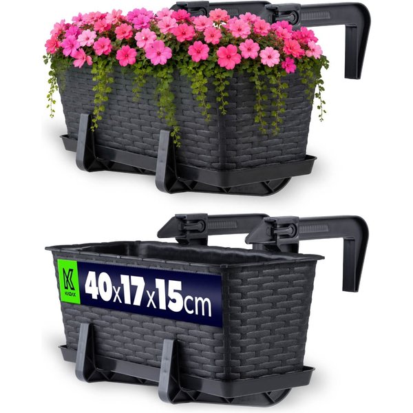 Doniczka rattanowa z podstawką Frette 40 cm + 2 uchwyty, antracyt
