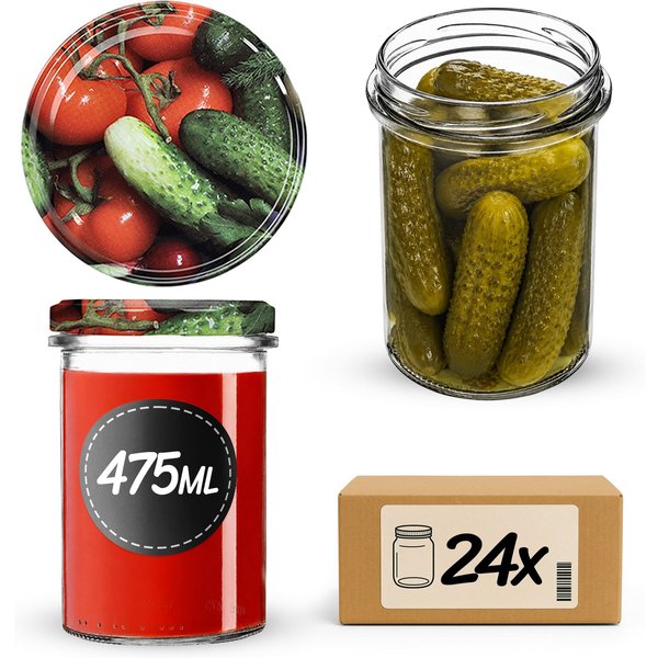Słoiki na przetwory Befa 475ml 24szt fi 82 mm + wieczka "Warzywa"