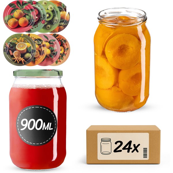 Słoiki na przetwory Simo 900ml fi 82 mm 24szt + wieczko Egzotyczne owoce