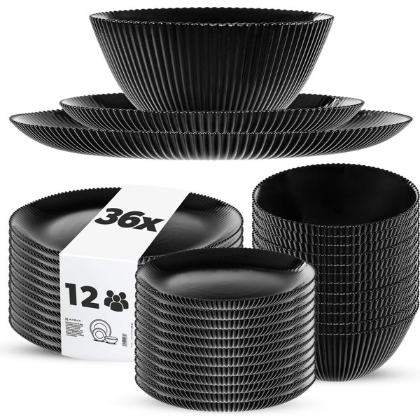 Zestaw obiadowy Regno salaterka 20 cm + talerz deserowy + talerz płytki czarny 12 kpl.