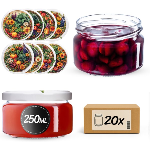 Słoiki na przetwory Denia 250ml 20szt fi 82 mm + wieczko "Warzywny mix"