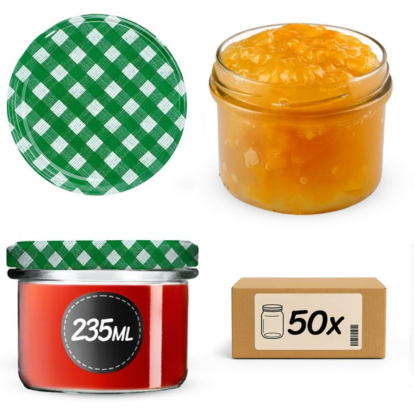 Słoiki na przetwory Tartu 235ml 50szt fi 82 mm + wieczka "Zielona krata"