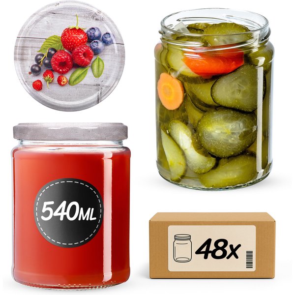Słoiki na przetwory Maki 540ml fi 82 mm 48szt + wieczko Owoce