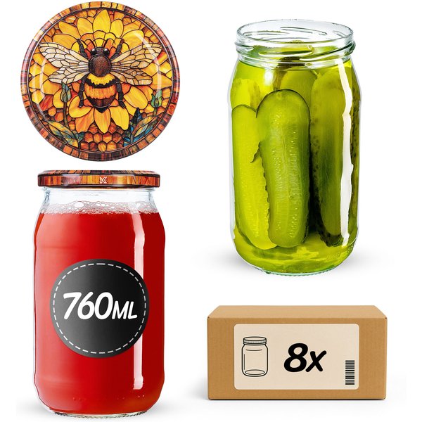 Słoiki na przetwory Niva 760ml fi 82 mm 8szt + wieczko Bee of the fusion